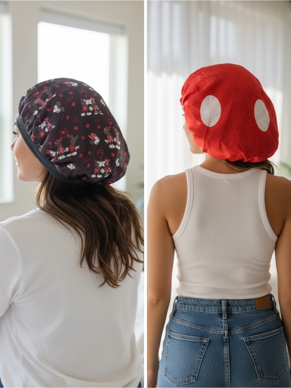 NWT Disney Mickey Minnie Mouse Reversible Satin Bonnet Sleep Cap